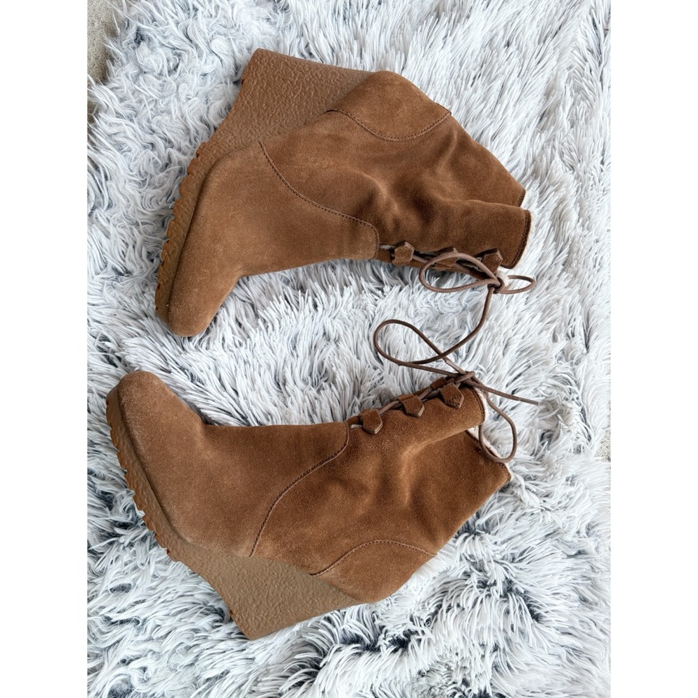Michael Kors‎ Brown Suede Shearling Wedge Booties